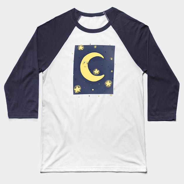 Moon And Stars Baseball T-Shirt by Lmay